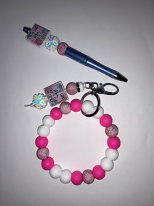 Wristlet/keychain and pen combo set