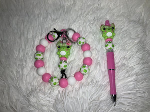 Frog With Bow Pen and Wristlet