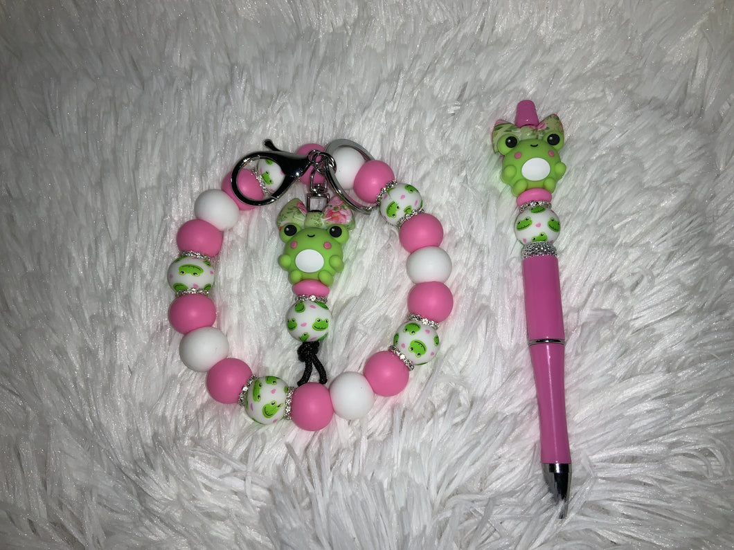 Frog With Bow Pen and Wristlet
