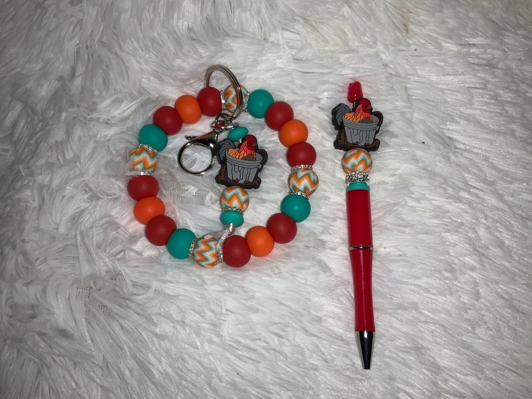 Rooster In A Bucket Pen and Wristlet