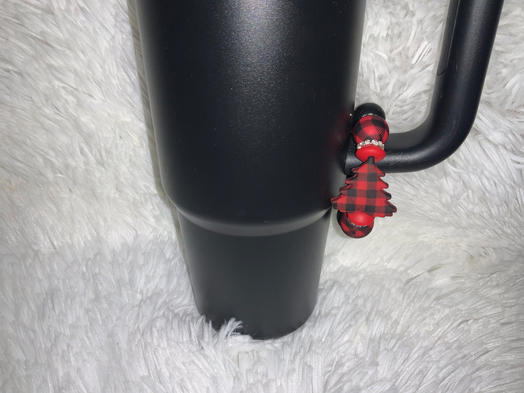 Red and black tree plaid cup charm
